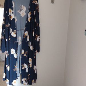 FLORAL LONG SLEEVE NAVY DRESS - 3X